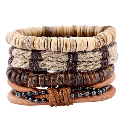 Retro Style Coconut Shell and Hemp Cord Bracelet for Men Strand Bracelets  Leather Bracelet