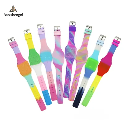 Factory OEM Silicone Rainbow Watch Led School Student Electronic Watch Multi-Color Touch Screen Kids Watch Bracelet