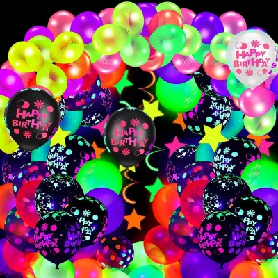 HLC Neon Balloons Arch Garland Kit Glow in the Dark Balloons for Back to 80s 90s DISCO Events Balloon Rock Roll Party Supplies