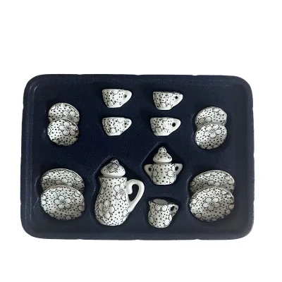 1:12 Scale Dollhouse with 17-Piece Mini Tea Set Ceramic Materials Miniature Food Items for Coffee/Tea/Espresso