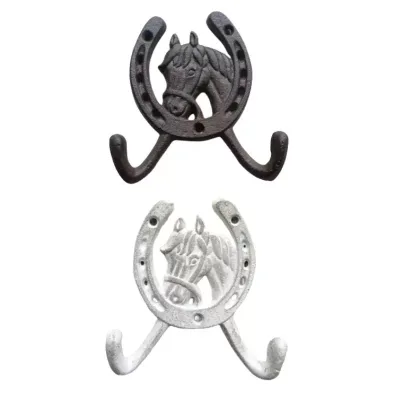 Vintage Cast Iron Horse Head Double Coat Hook Antique Horseshoe Figural Coat Jacket Towel Rack Hanger Equestrian Bridle Holder