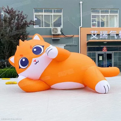 Factory Direct Inflatable Cartoon Lying Cat Mascot Outdoor Artistic Inflatable Decorative Cartoon Character with Light