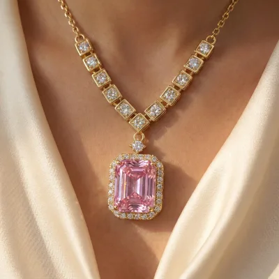 New Design Pink Emerald Cut Lab Created Diamond Pendant Necklace Luxury Sterling Silver Fine Women Jewelry Pendant Wedding Gift