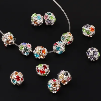10mm Ornate Hollow Flower Ball Crystal Rhinestones Mixed Color Alloy Metal Beads DIY Jewelry Making Necklace Bracelet Beads