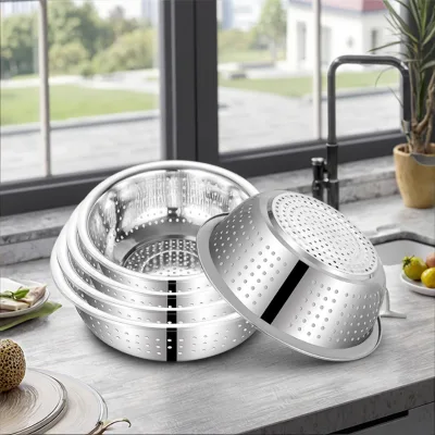 Restaurant Custom Kitchen 4CM Rice Colander Bowl Large Stainless Steel Strainer