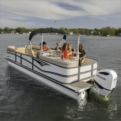 23ft Allhouse Sundeck Aluminum Alloy Pontoon Boat Custom Logo Forward Lounge & Bimini Top Remote Control High-Speed