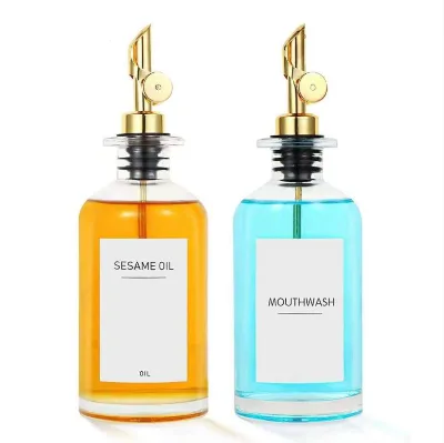 Hot Sale Luxury 500ml Round Glass Bottle Dispenser Handmade Stainless Steel Pump for Syrup for Kitchen or Party