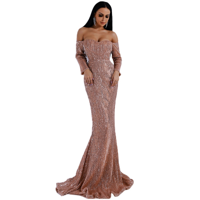 Guangzhou Factory Fashion Long Dress Hot Sale Off the Shoulder Sexy Evening Dress Long Sleeve Prom Dress