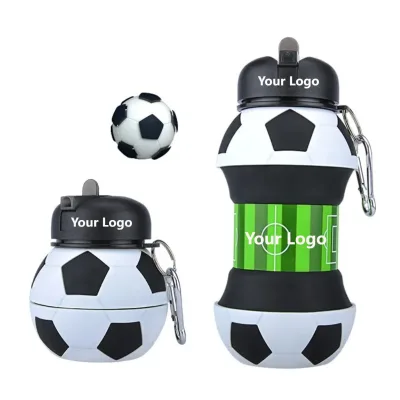 550ml Kids Sports Water Bottle Collapsible Soccer Ball Design Customized Travel Straw School Gourd Silicone Foldable Bottle