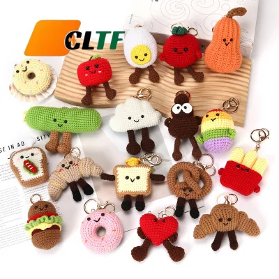 Handmade Knitted Doll Keyring Pendant Accessories Croissant Toast Vegetable Cloud Crochet Bag Hanging Pendant Crochet Keychain