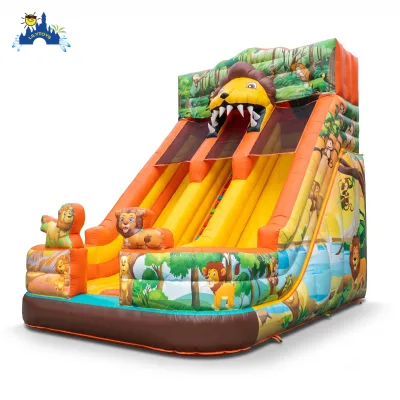 Lion Theme Commercial PVC Blow up Inflatable Dry Slide with Air Blower