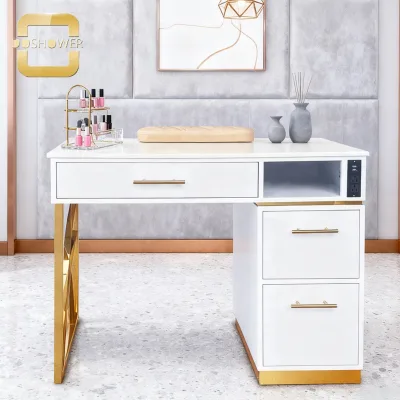 Marbling Texture Nail Table Set with Golden Legs Nail Manicure Table for Nail Shop White Gold Manicure Nail Table Granite Top