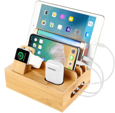 2025 Bamboo Charging Station Dock for 4/5 / 6 Ports USB Charger,Desktop Docking Station Organizer for Cell Phone,Smart Watch