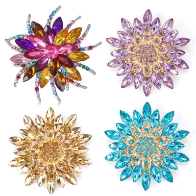 New Large Flower Crystal Brooch for Men and Women Exquisite Rhinestone Brooch Scarf Clip High-quality Jewelry and Gift Wholesale