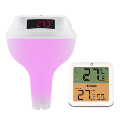 Solar and Type-C Rechargeable Floating Pool Thermometer With RGB Light and LED Display