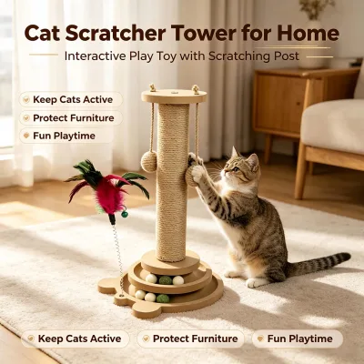 Durable Sisal Modern Cat Scratcher Post Hanging Ball Interactive Turntable Toy Kitty Exercise Play Station