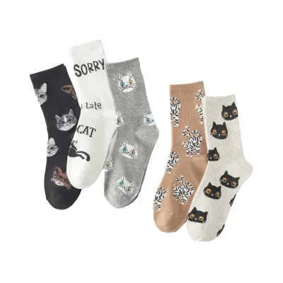 Wholesale Funny Cartoon Animal Socks With Cats Cute Novelty Cotton Crew Socks for Women