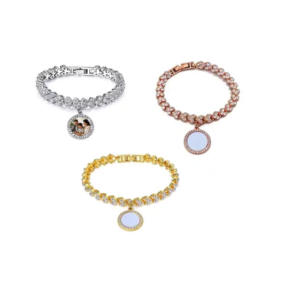 Heat Transfer Zinc Alloy Bracelet with Round Pendant Fashion Roman Style Charm Memorial Customize Personalized Gifts for Women