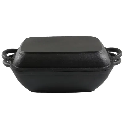 Premium Multi-Purpose 2-in-1 Pre-Seasoned Square Cast Iron Dutch Oven with Double Handles Cast Iron Casserole Pot