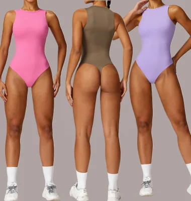 New Models Bodysuit Tight Sleeveless Jumpsuit Europe and the United States Solid Color Round Neck Sexy Jumpsuit