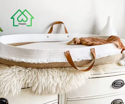 Luxury Macrame Design Baby Shower Gifts Baby Sleeping Moses Basket Baby Diaper Changing Basket with Pad and Safety Straps