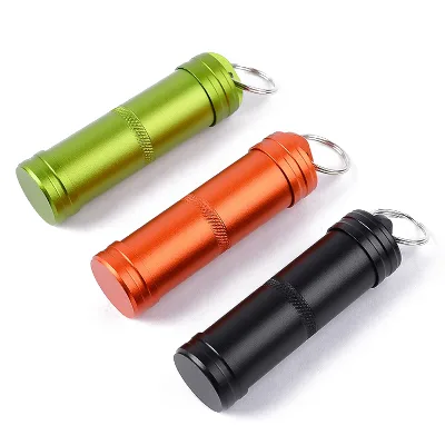 Edc 3" Inch Aluminium Metal Waterproof Capsule Seal Matches Cigarette Travel Keychain Pill Container