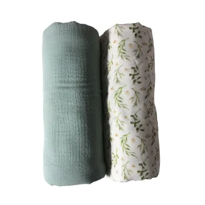 100% Cotton Muslin Gauze Soild and Print Pattern Muslin Swaddle Blanket