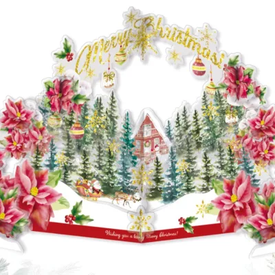 Handmade Winter Christmas Card 3D Pop-up Night City Snowman Forest Decorative Sticker Gift