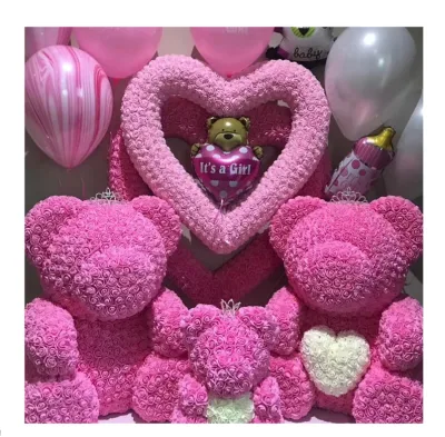 QSLH Foam Flower Rose Teddy Bear with Gift Box-Valentine's Day Mother's Day Father's Day Graduation Decor