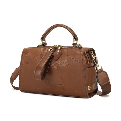 High Quality Fashion Ladies Handbag Zipper Closure PU Material Shoulder Strap-Portable Brown Stylish Square Shape Daily Outdoor