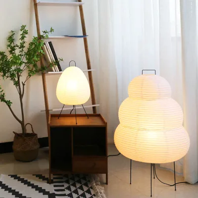 Wabi Sabi Japanese Style Tripod Floor Lamp Creative Rice Paper Floor Lamp for Living Room & Bedroom Led Standing Lights