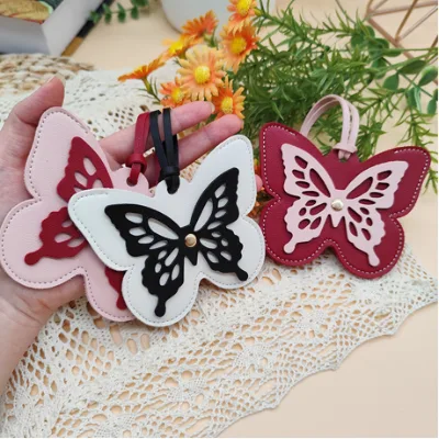 PVC Luxury Butterfly Shape Sleeve with Luggage Charms Tags and Name Waterproof PU Leather Travel Hanging Name Tag Tracking Case