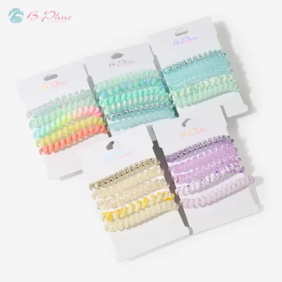 Candy Colored Headband Gradient Color Phone Line Hair Band Headband for Women's Seamless Hair Tie