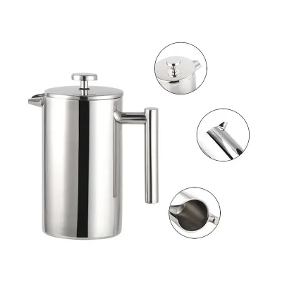 Customized High Quality 304 Stainless Steel Portable French Press Coffee and Tea Maker Frenc Coffee Press Pot Tea Filter
