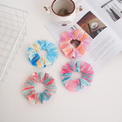 Custom Hair Scrunchies Pleated Fabric Elastic Headbands Ribbon Hair Ties with Custom logo