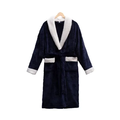 Custom Men's Casual Long Sleeve Flannel Bathrobe-High Quality Durable 100% Polyester Luxury Bathrobe with Quick Dry Feature