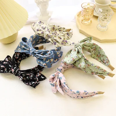 European and American Printed Bow Hair Band Fabric Sweet Flower Big Bow Headband for Women Fashion Floral Print Hair Accessories