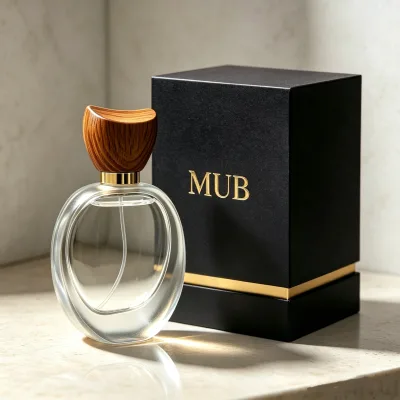 MUB Unique 50ml Clear Frosted Crimp Neck Perfume Bottle Premium Wooden Magnetic Cap Custom Gift Boxes