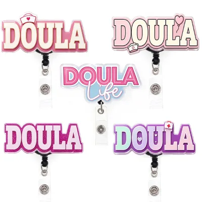Wholesale Custom Acrylic Badge Reel DOULA Midwife Design Retractable Clip Cute Medical Nurse Name Badge Holder for Birth Workers