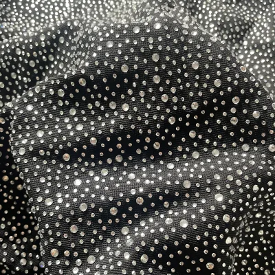 Fashion New Style Starry White Gemstone Different Sizes Rhinestone Wool Garment Fabric for Garment Jacket