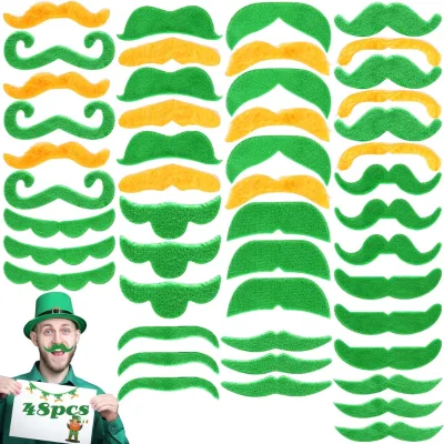 WOWEI St. Patrick's Day Green Mustache-Self Adhesive Beard Shamrock Party Supplies Favors Costume Accessory