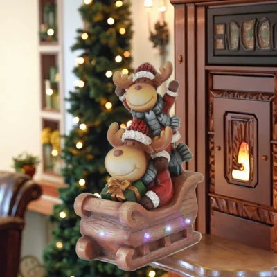 Christmas Resin Glowing Deer Sled Statue Lighted Reindeer Figurine Decoration Perfect Toy & Figurine