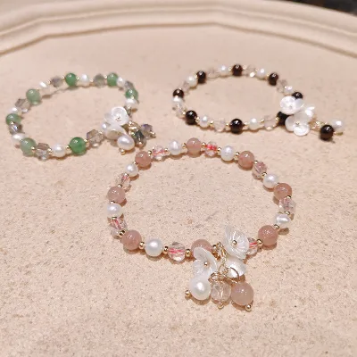 AA00452 Fresh Water Pearl Bracelet Shell Flower Bracelet Women Gemstone Crystal Bracelet
