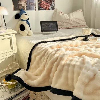 Wholesale Winter Imitation Rabbit Plush Throw Blanket Soft Fluffy Thickened Warm Solid Decor Blanket for Bed Sofa Drop Shipping