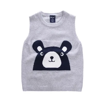 Sleeveless Knitting Patterns Cotton Kids O Neck Cartoon Autumn Sweater Vest With Photo For Child Baby Boy