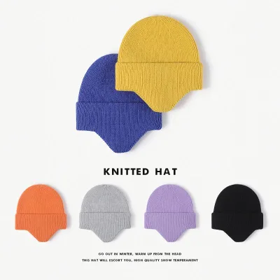 Autumn Winter Outdoor Earflaps Warm Thickened Knitted Lengthened Flanging Wool Hat