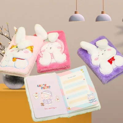 2025 Hot Selling Kawaii Rabbit Animal Plush Design A5 Notebook Diary School Office Notepad Stationery for Girls