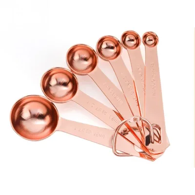 2026 Rose Gold Measuring Spoons Set Stainless Steel Rose Gold Kitchen Measuring Cup Copper Plated Measuring Spoon
