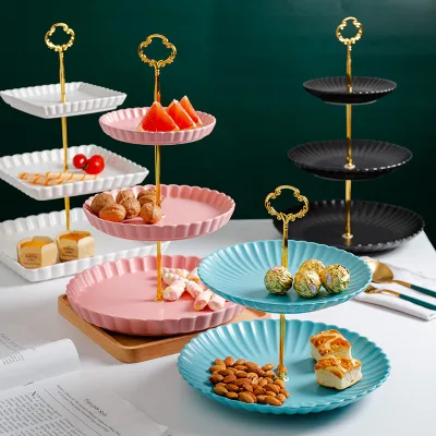 Luxury Round Ceramic Snack Serving Plate Cake Stands Party Decoration 3 Tier Ceramic Cake Stand for Afternoon Tea
