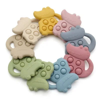 Food Grade Silicone Crocodile Sensory Press Toy BPA Free Pop Fidget Baby Teether for Stress Relief and Motor Skill Training